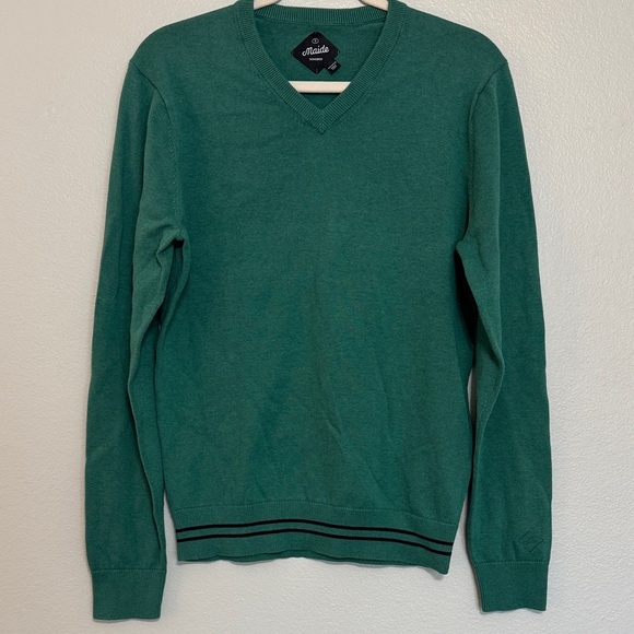 Bonobos x Maide Cotton V Neck Sweater in Green Heather - Picture 1 of 4